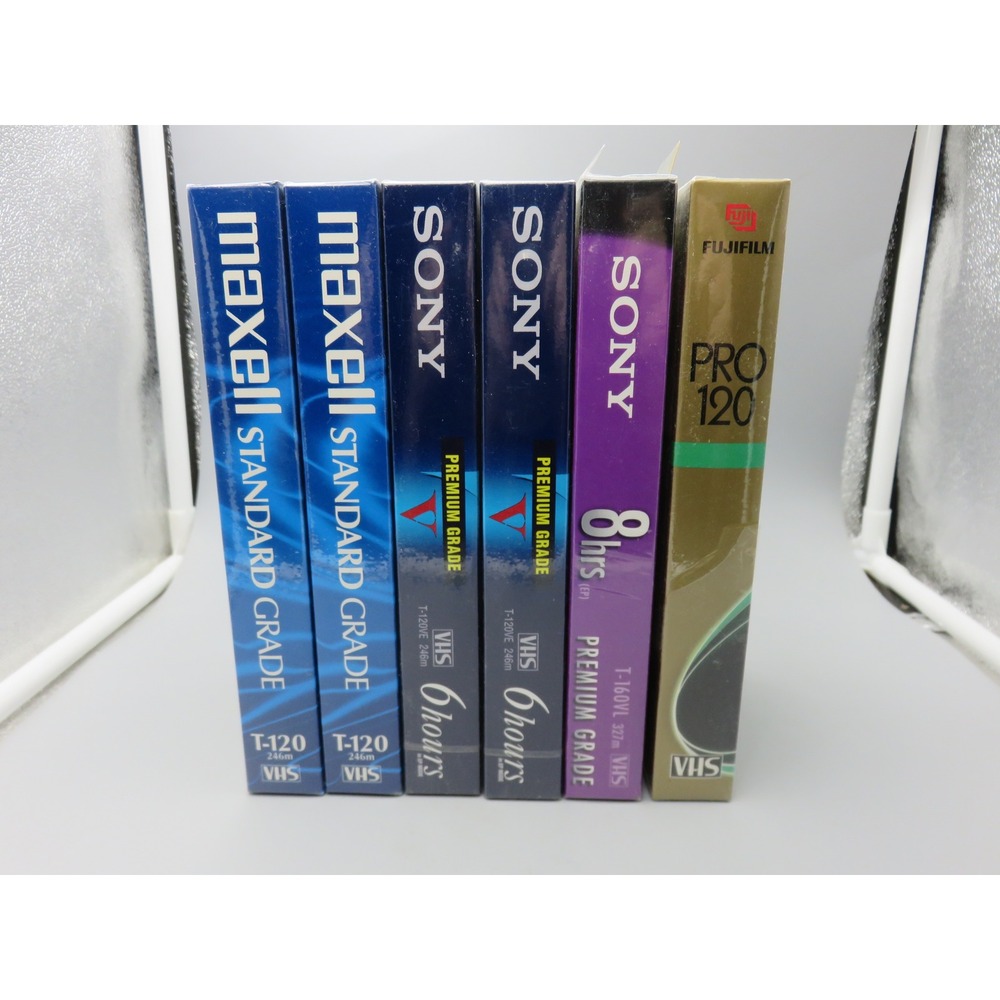 Lot of 6 Blank VHS Tapes Sealed Maxell Sony Fujifilm T-120 T-160 Premium Grade